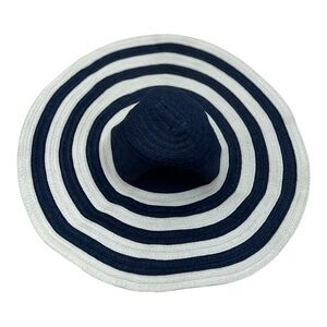 Vera Bradley Women’s Wide Brim Navy Blue & White Striped Straw Sun Hat
